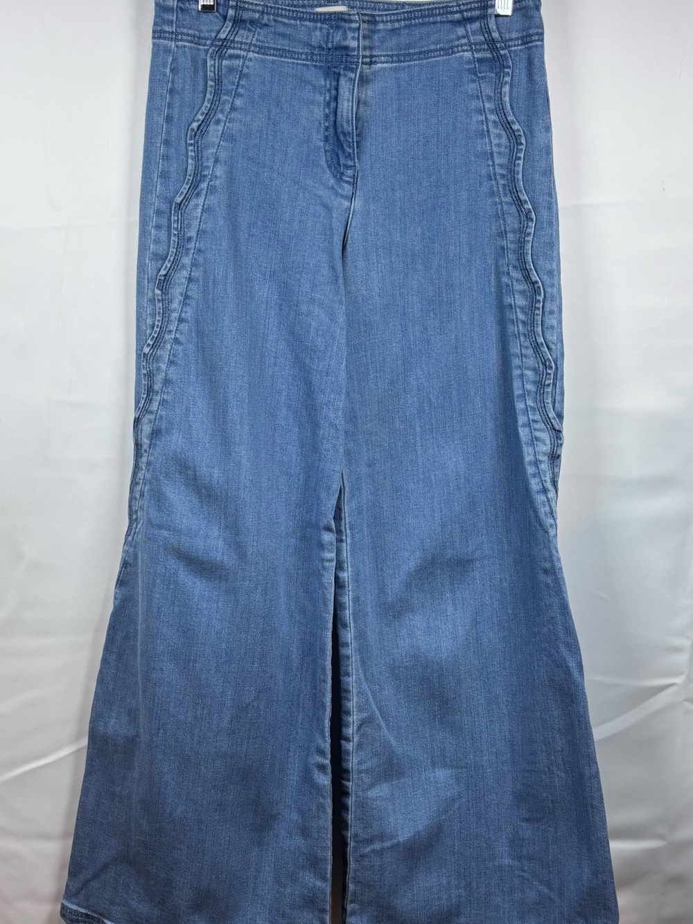 Maeve Light Blue Wide-Leg Denim Jeans with Front Slit